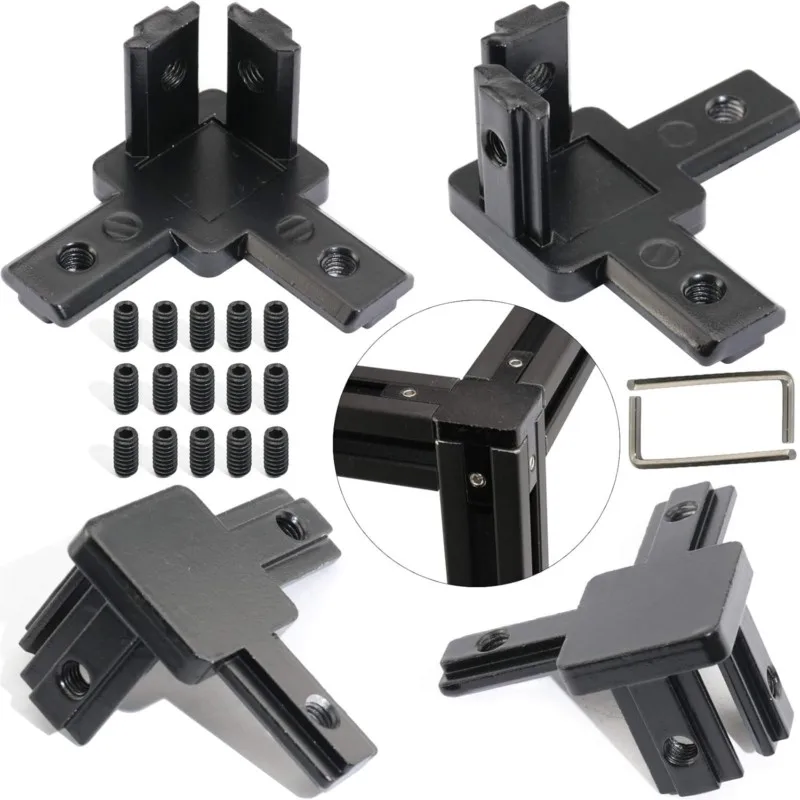 4 pack 3 Way European 3-Way End Corner Bracket Connector for Aluminum Extrusion Profile Series with Screws and Wrench Black