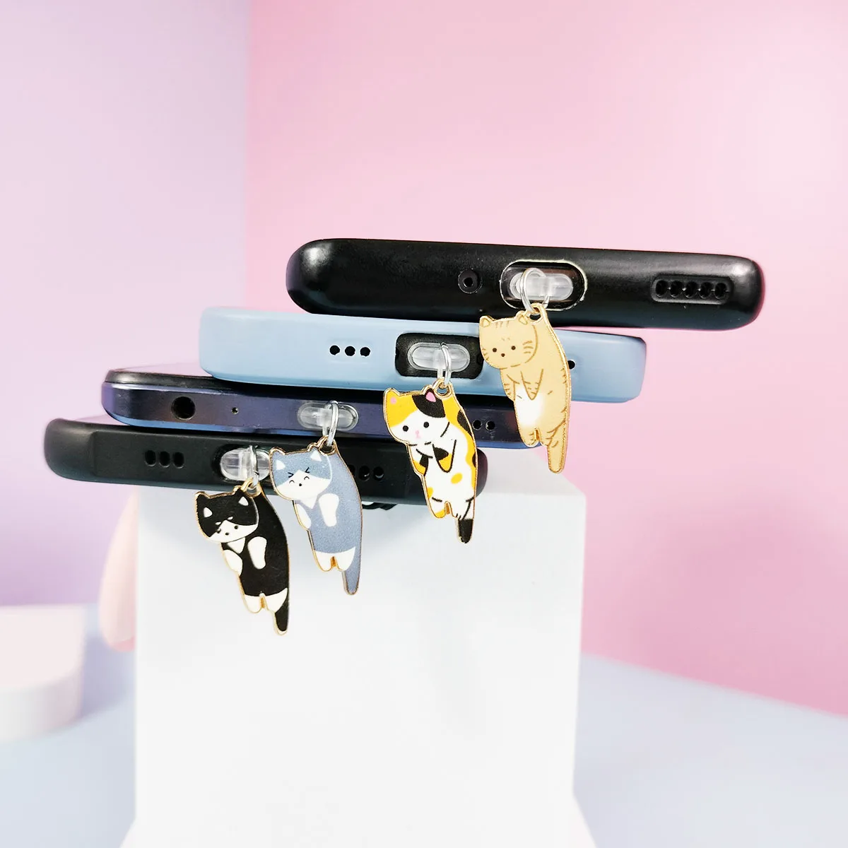 قابس غبار هاتف قطة مناسب لهاتف iPhone لهاتف Samsung Type-C، قابس غبار، ملحقات تعليق الهاتف، قطة لطيفة