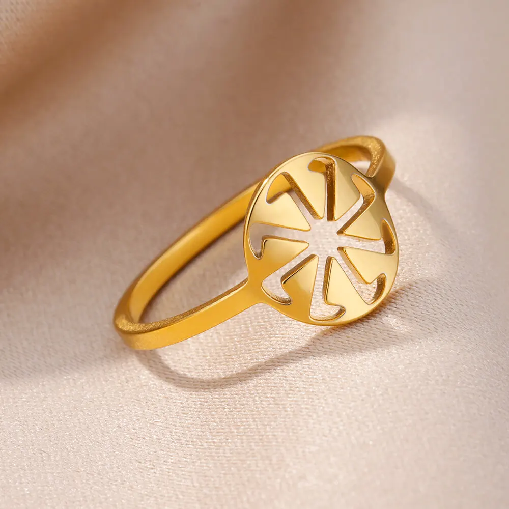 Hollow Geometric Rings For Women Gold Color Stainless Steel Finger Ring