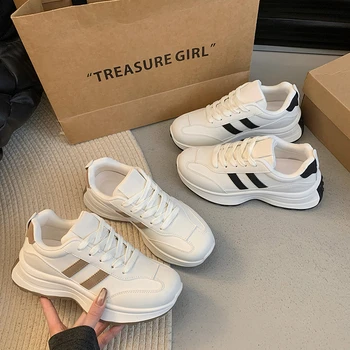 Spring Thick Bottom Women's Shoes 2025 Summer Casual Patchwork Leather Sneakers Casual Vulcanised Shoes Ladies Chaussure Femme 1