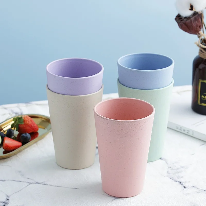 Plastic Cups Nordic Style Plastic Tea Cups Eco-Friendly Wheat Straw Coffee Milk Drink Toothbrush for Home Bathroom