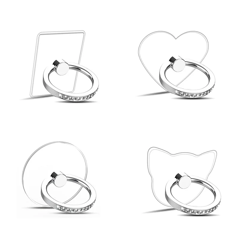4 Supporti Anello Portatablet Con Diamanti - 2 Tondi E 2 Cuore, Rotazione 360°, Adesivo Ultra Forte, In Oro Rosa E Trasparente - Per Smartphone E Custodie