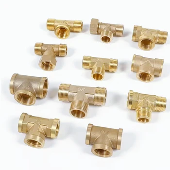 Pneumatic Plumbing Brass Pipe Fitting Female/Male Thread BSP 1/8 1/4 3/8 1/2 Tee Type Copper Fittings Water Oil Gas Adapter 1