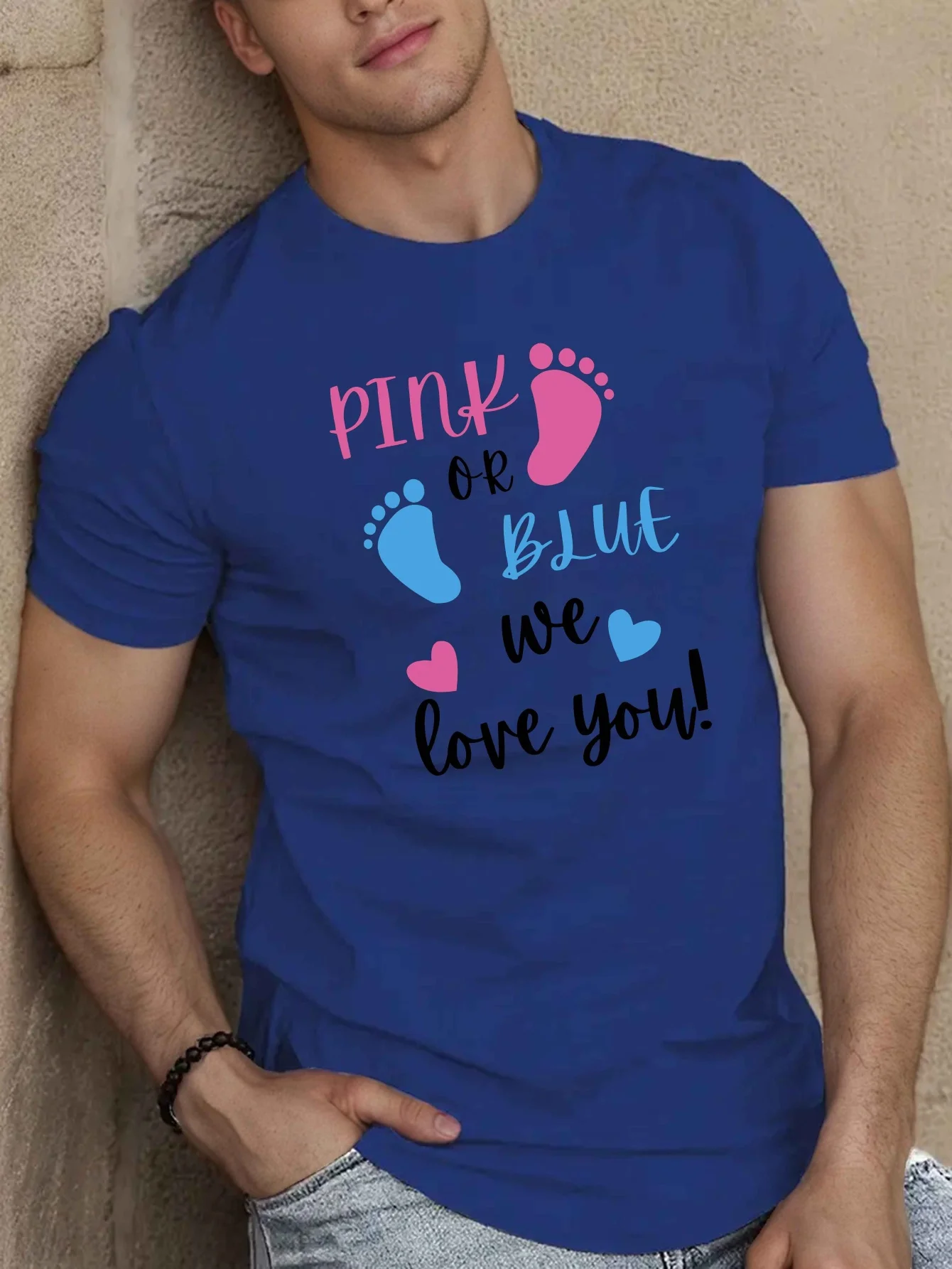 Geschlechtsneutrales Baby-Fußabdruck-T-Shirt aus Baumwolle für Männer, Schwangerschaftsankündigung, Party, Freizeit, Sommer-T-Shirt – Detail 3