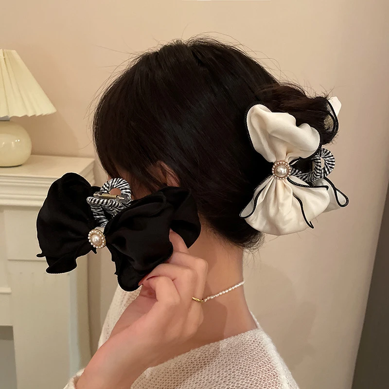 bow hair clip Ribbon Bow Pearl Hair Claw Clips Fashion Cute Hair Clip for Women Grils Hairpins Clamps Crab Barrettes Hair Accessories Gifts Women's Hair Accessories