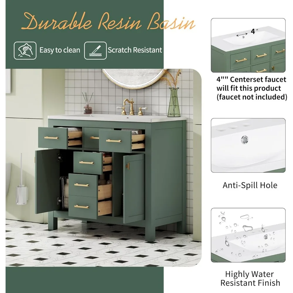 36" Bathroom Vanity with Sink, Freestanding Modern Bathroom Vanity Cabinet with Sink Top, Solid Wood Frame Bathroom Vanity 3