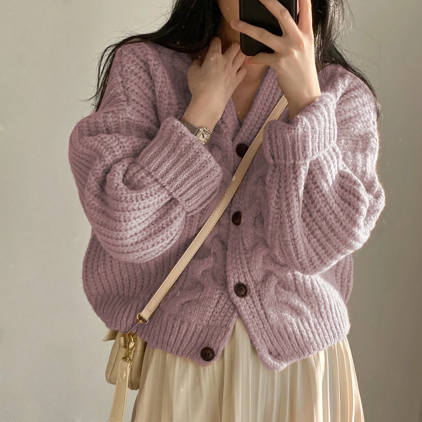 

Woman Top Sweater Cardigans Autumn Winter Knitted Korean Loose Oversize Long Sleeve Elegance Sweet Casual Coats Pink Button