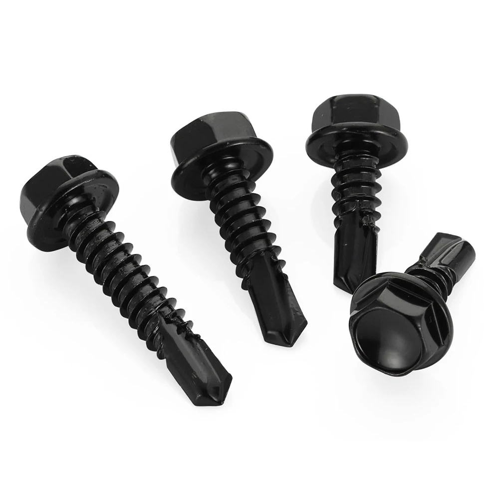 Black Zinc Plated Stainless Steel Hex Washer Head Self-Drilling Screws
