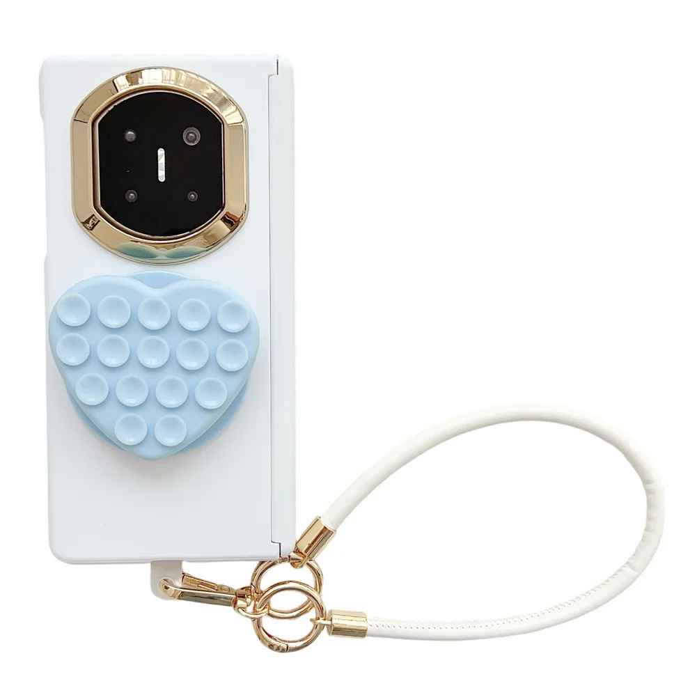 Cute Heart Suction Cup Case For Huawei Mate X7 Mate X6 X5 X3 With Rotating Stand & Beaded Wrist Strap Foldable_voghion.com