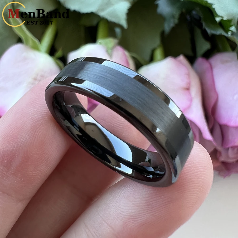 MenBand Classics Silver Color Flat 6MM 8MM Men Women Tungsten Carbide Wedding Ring Polished Brushed Surface Comfort Fit