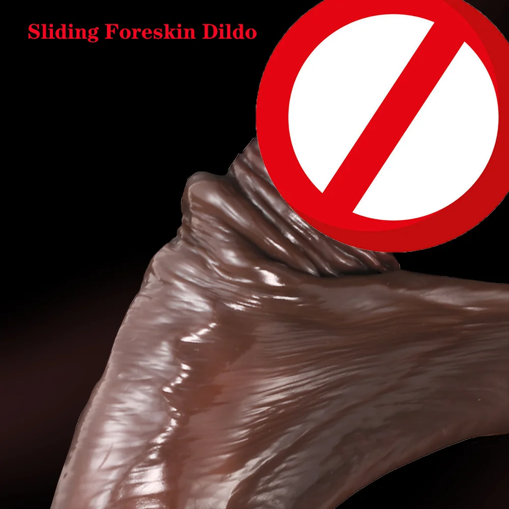 Realistic Dildo With Sliding Foreskin And Testicles Penis Big Dick With Suction Cup Female Adults Erotic Anal Sex Toys For Woman