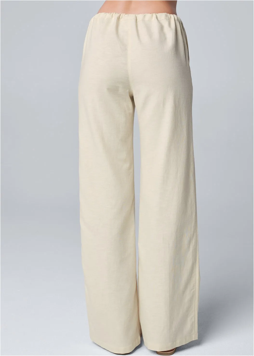 2021 Women Pants Fashion Linen Cotton Solid Elastic Waist Trousers