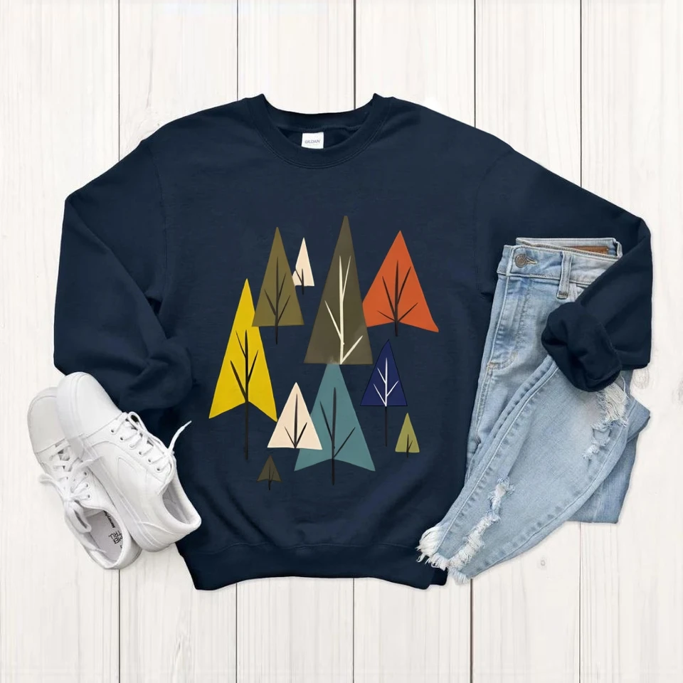 Colorful Trees Abstract Sweatshirt for Outdoor Style