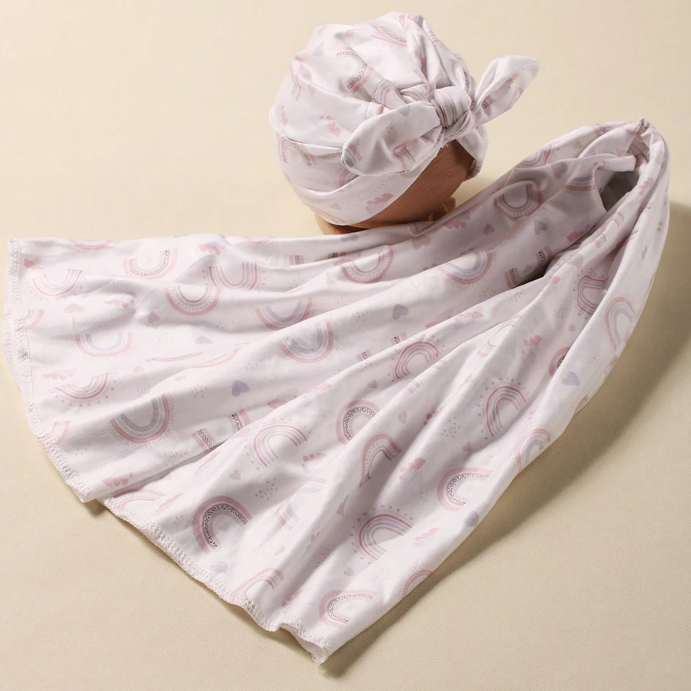 Ylsteed Newborn Receiving Photography Swaddle Blanket with Bow Turban Hat Infant Photography Props New born Photoshooting Wraps 6
