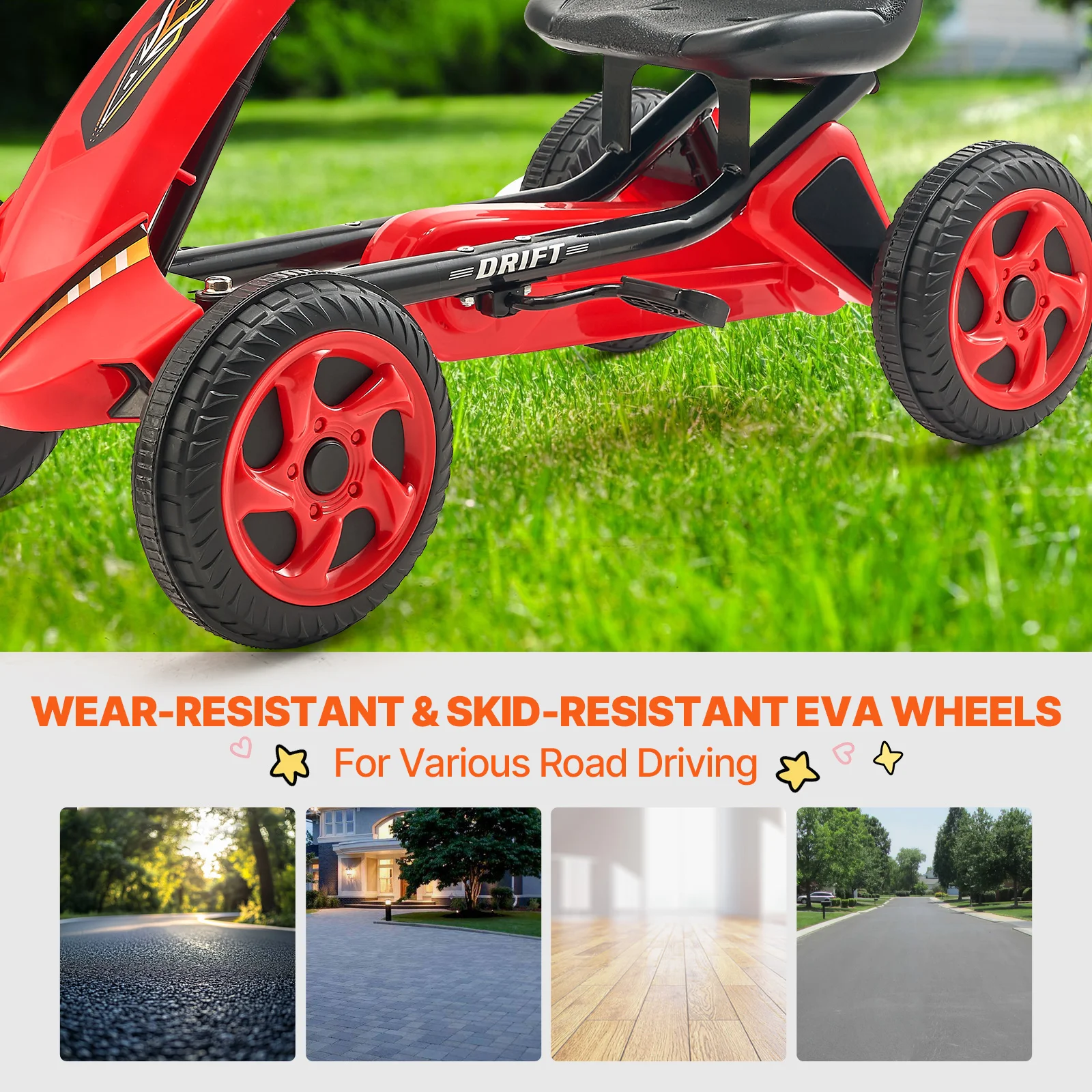 66lbs Kid Pedal Go Kart 4 Wheel Off-Road Pedal Ride On Toys with Adjustable Seat 5
