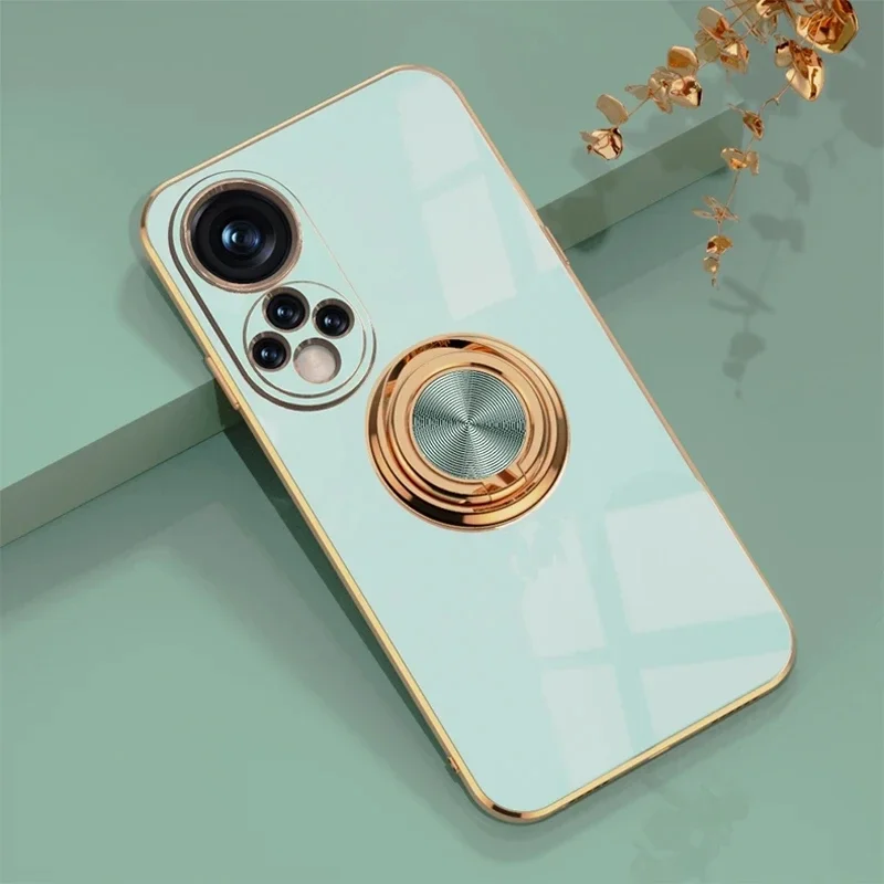 Luxury Plating Gloss Silicone Phone Case with 360° Rotating Ring Holder - Shockproof Design