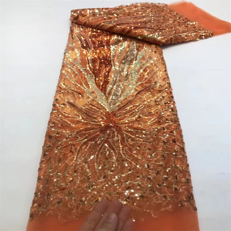 

African 2024 Fashion High Quality Embroidery Sequins French Tulle Lace Fabric 5 Yards Garment Sewing For Nigerian Lady Dress