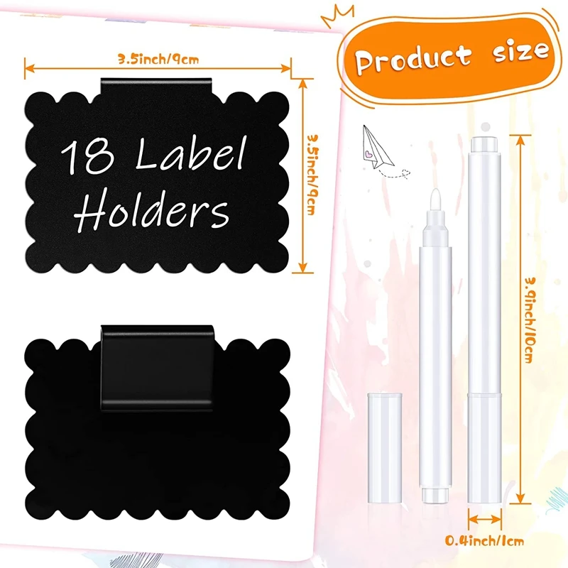 20 Pieces Basket Labels Clip Set, Include 18 Pieces Kitchen Clip Label Holder With 2Pcs Chalk Marker (Black Label Clip)