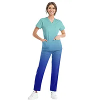 Medical Uniform Trendy Women's Scrub Set Stretch Soft Y-Neck Top Pants Hospital Pet Clinic Doctor Costume Contrasting Colors - Image 5