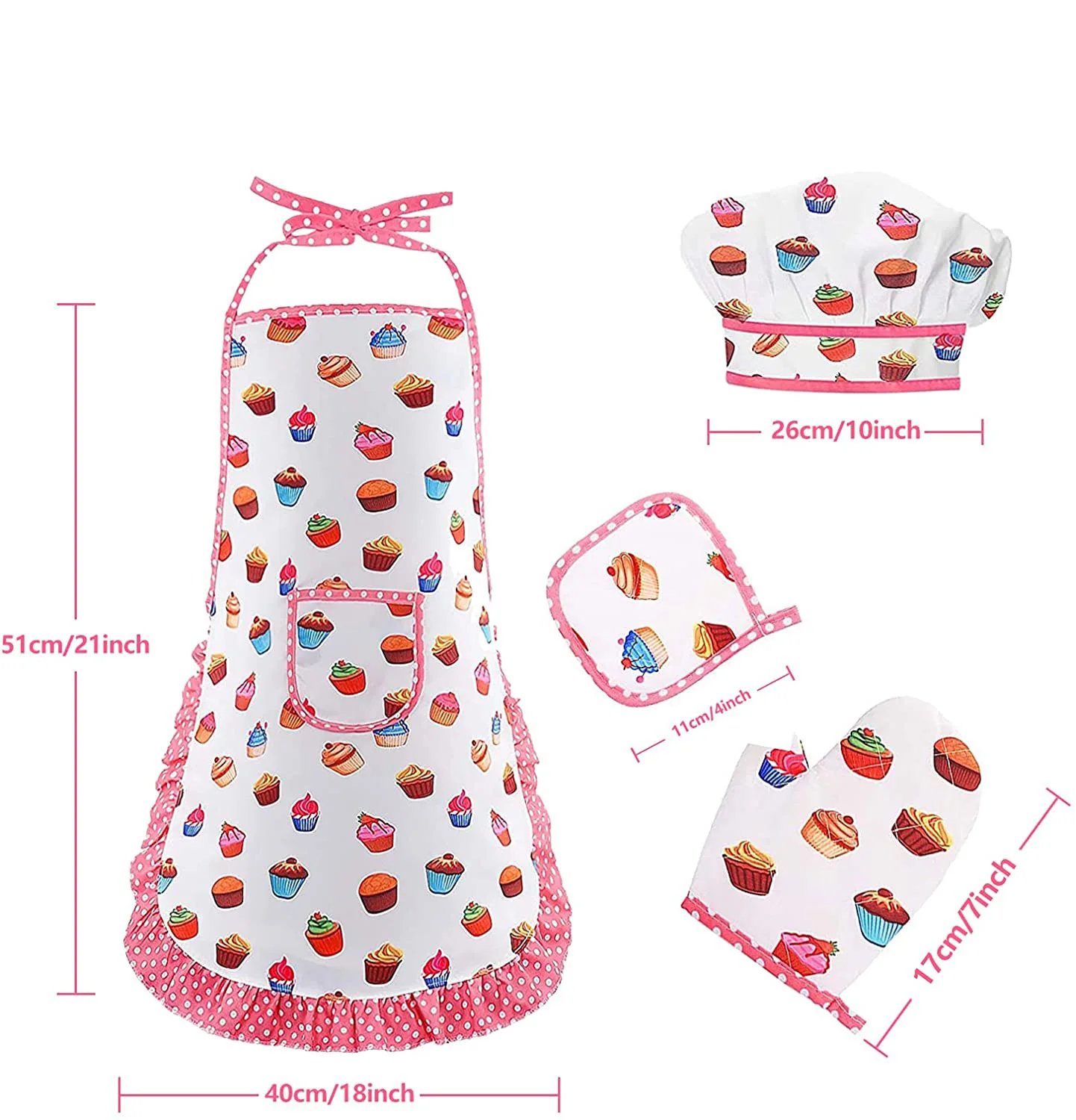 Kids Apron Play House Toys Kitchen Cooking Baking Tool Set Chef Hat Mitt & Utensil for Toddler Dress Up Chef Costume Role Play kitchen toys pretend kitchen toys doll house toys