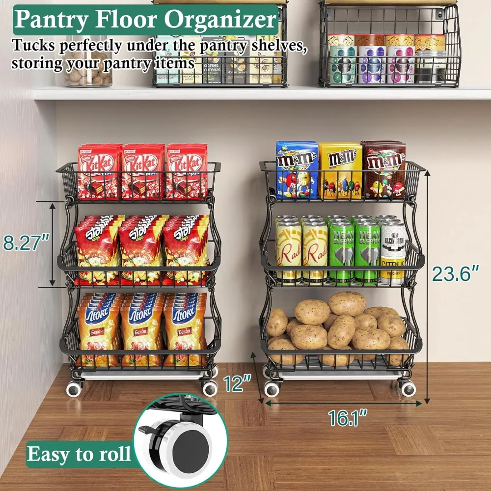 Pantry Floor Organizer and Storage Cart with Wheels 2