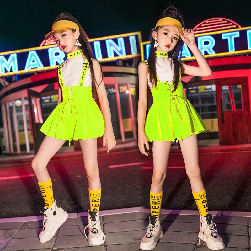 

Fluorescent Green Jazz Hip Hop Costume Girl Cheerlead Performance Outfits 2020 Fashion Stage Wear Rave Street Dance Suit