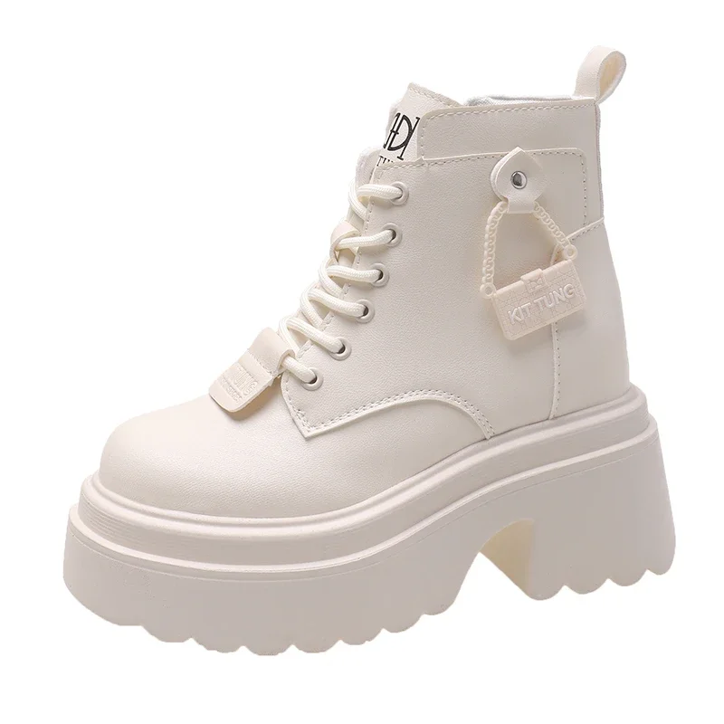 

Женские ботильоны на платформе 10 см, кожаные Нескользящие ботинки на толстой подошве, массивные мотоциклетные ботинки в стиле панк, Осень-зима