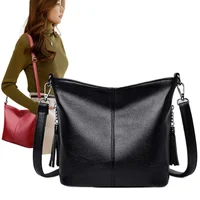 Tassel Leather Handbag Women Waterproof Leather Crossbody and Wallet Simple Luxury Tote Bag Designer Fashion Bucket Bag Sac