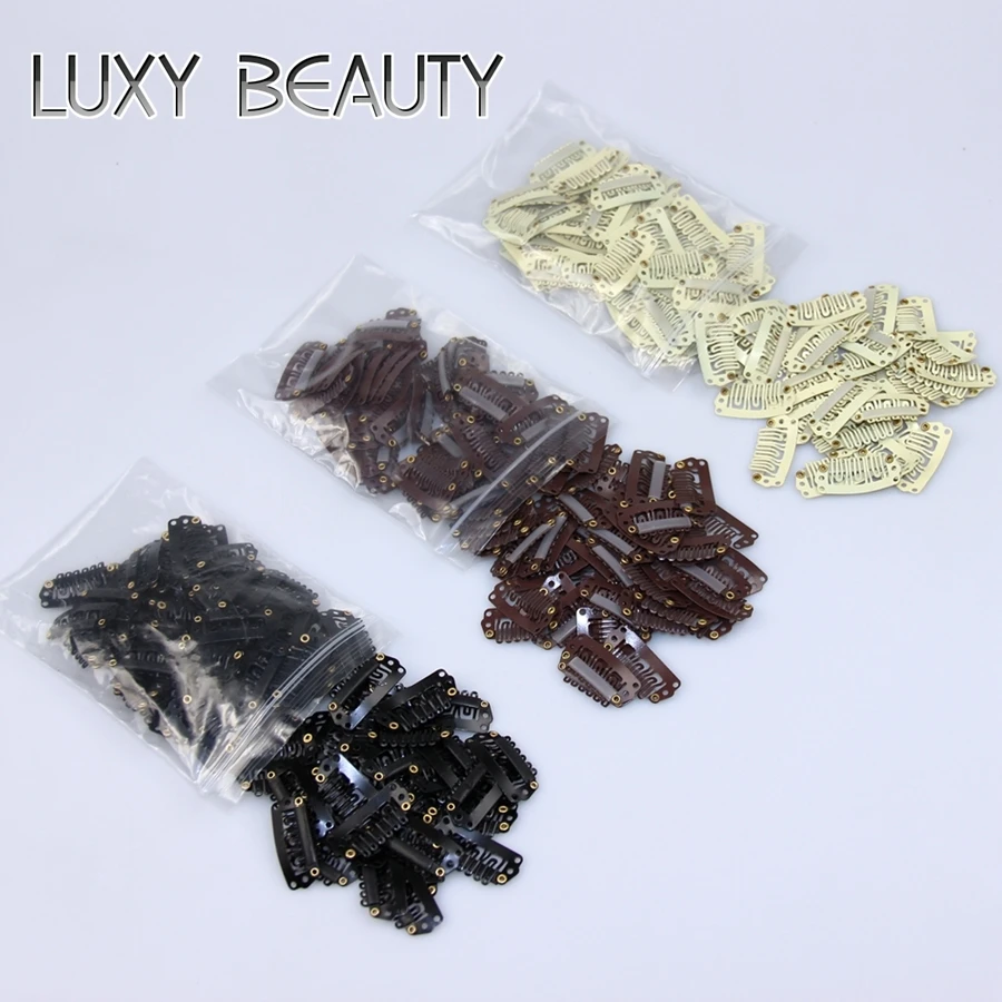 50pcs 32mm wig clips u shape metal clips with soft rubber 6 teeth stainless steel material for hair extensions diy accessories 50pcs U 2.8cm Wig Clips Snap For Hair Extensions Wig Clips Hairpins Black Clips For Weft Weaving Hair Closure Clips Brown Blonde