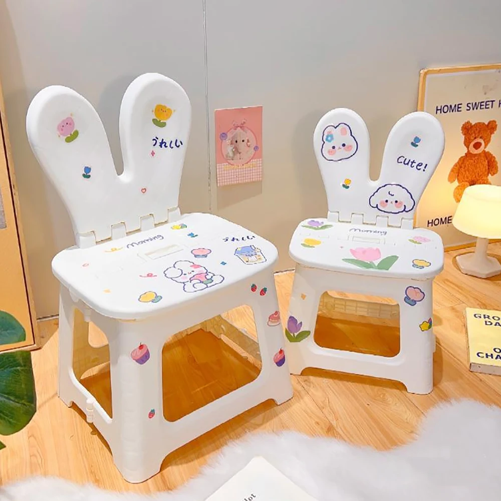 Children's cute seat creative foldable rabbit ear backrest chair DIY stickers outdoor indoor portable furniture girl gift