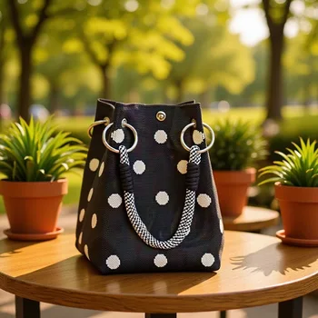 Borsa a mano da donna in maglia, comoda borsa tote con manico superiore, borsa tote casual con chiusura magnetica 3D per outfit versatili e shopping