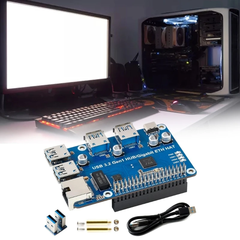

Адаптер USB 3.2 Gen1 Плата расширения USB 3.2 Gen1 3 порта USB HUB HAT Плата расширения 5 Гбит/с для RaspberryPi4 4B 3B