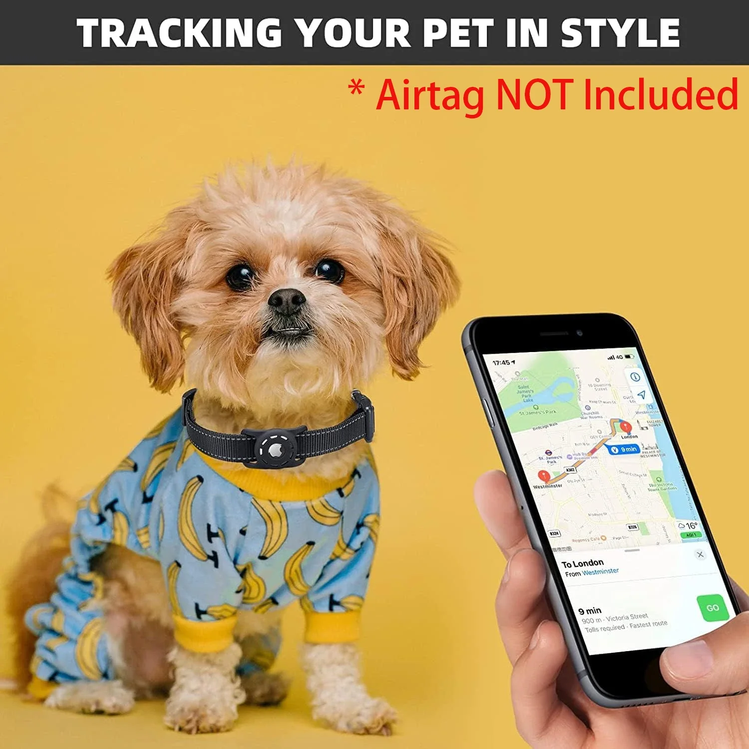 dog collar with airtag case holder, Reflective Nylon air tag dog collar for Small Medium Large Dogs Puppy Safety Locking Buckle