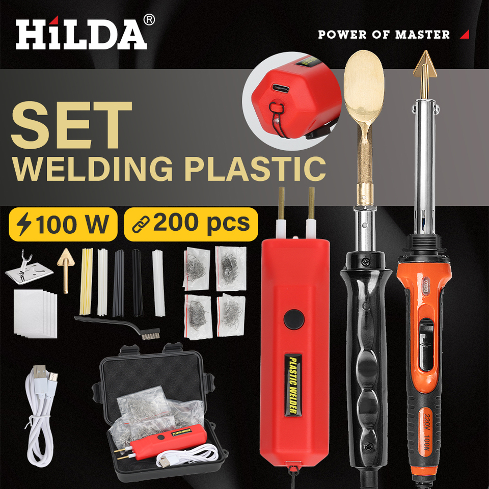 HiLDA 100W Plastic Welding Machine Kit Automotive Bumper Crack Repair Gun With Iron Hot Stapler Welding Soldering Iron Tool