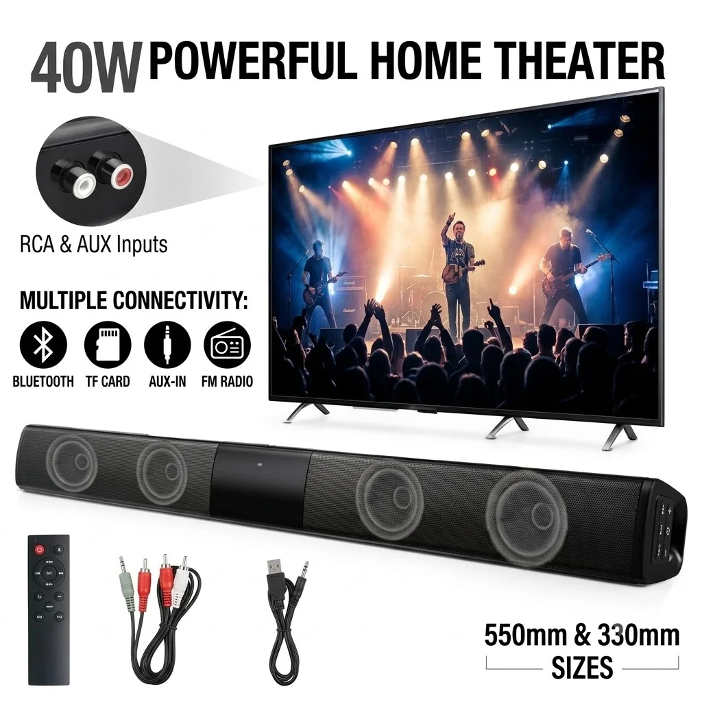 Bluetooth 5 3 Wireless Sound Bar Heavy Bass Subwoofer Surround Stereo Support FM Radio RCA AUX TF Card TV Home Theater Speaker