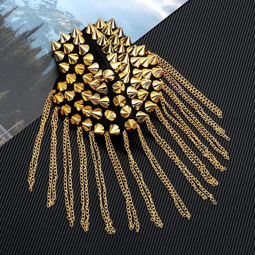 Neue Mode 1 Paar Kette Quaste Niet Schulter polster Brosche Punk Quaste Metall Schulter klappe für Frauen Männer – Detail 8