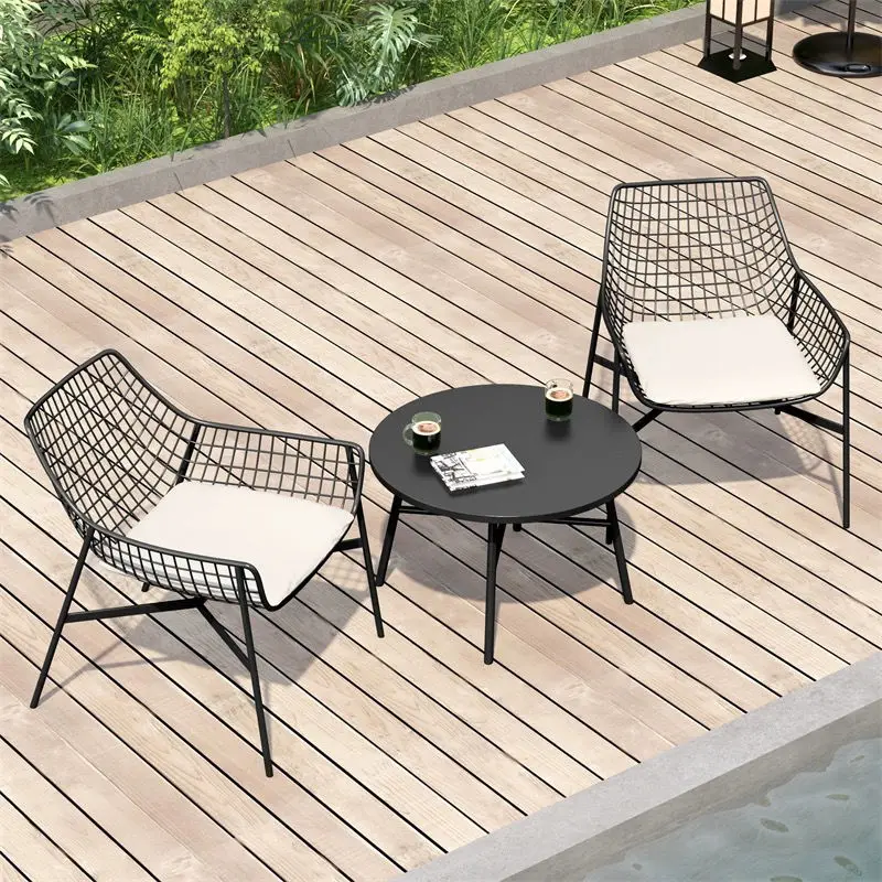 Outdoor Patio Table and Chair Set Minimalist Courtyard Balcony Gathering Viral Iron Round Grid Chairs Leisure Matching