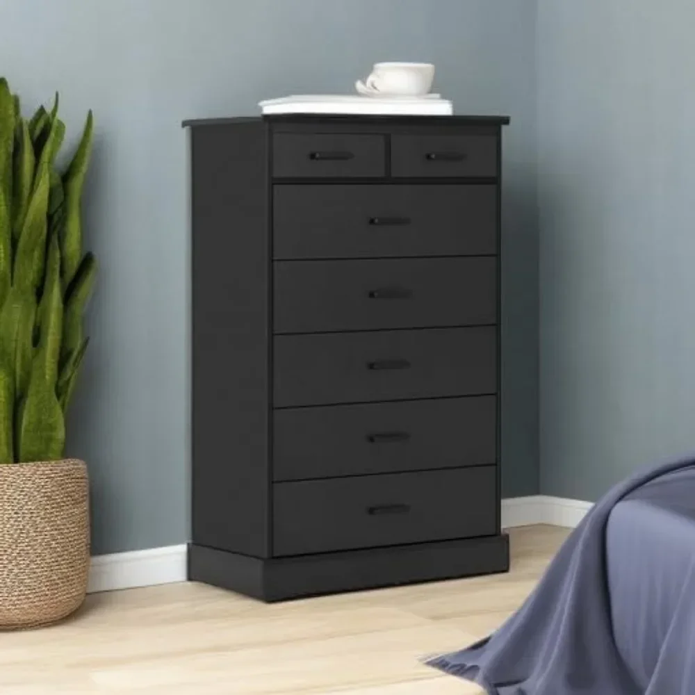 Black Dresser for Bedroom, Tall 7 Drawer Dresser with Sturdy Base, Wood Storage Tower Clothes Organizer, Large Storage Cabinet 5