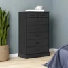 Black Dresser for Bedroom, Tall 7 Drawer Dresser with Sturdy Base, Wood Storage Tower Clothes Organizer, Large Storage Cabinet 5