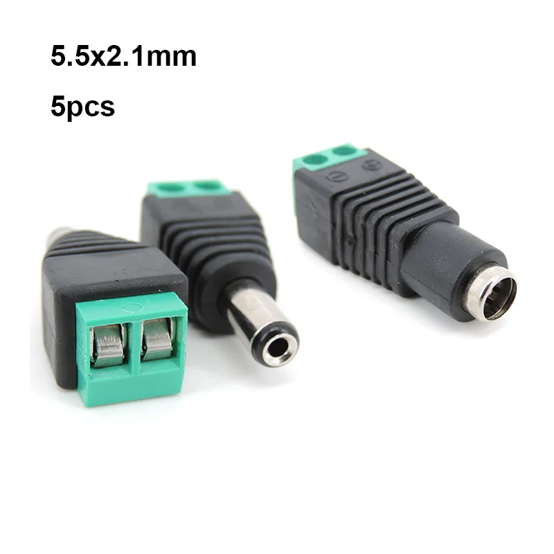 

5pcs 5.5mmx2.1mm DC Female Male Power Plug Adapter Connector Power Jack Socket Adapter cable terminal for strip CCTV Cameras E1