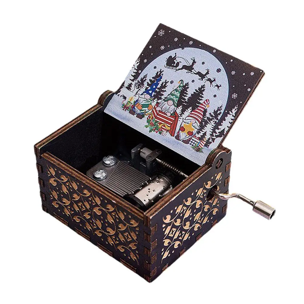 Merry Christmas Music Box Anime Theme Wooden Hand Cranked Musical Box Children New Year Birthday Gift