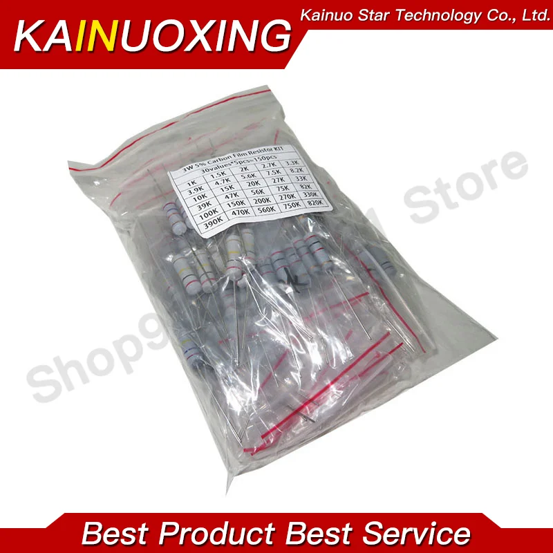 Resistor Kit 150PCS 2W 3W 5W 5% 30values X 5PCS Carbon Film 0.1R-750R ohm 1K-820K