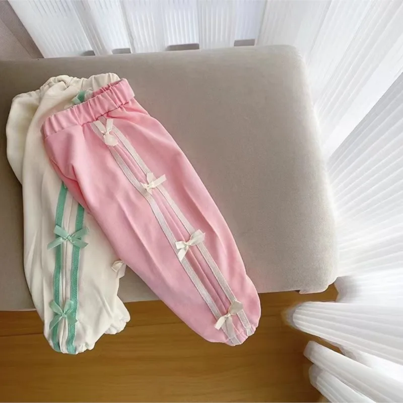 Fashion Baby Girl Bow Sweatpants Casual Stripe Pants Loose Infant Child Cute Sport Trousers Spring Autumn Baby Clothes 1-5Y