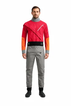 LKVER Kayak Dry Suit per uomo Tessuto traspirante impermeabile a 3 strati con guarnizione in lattice sul collo e al polso in acqua bianca