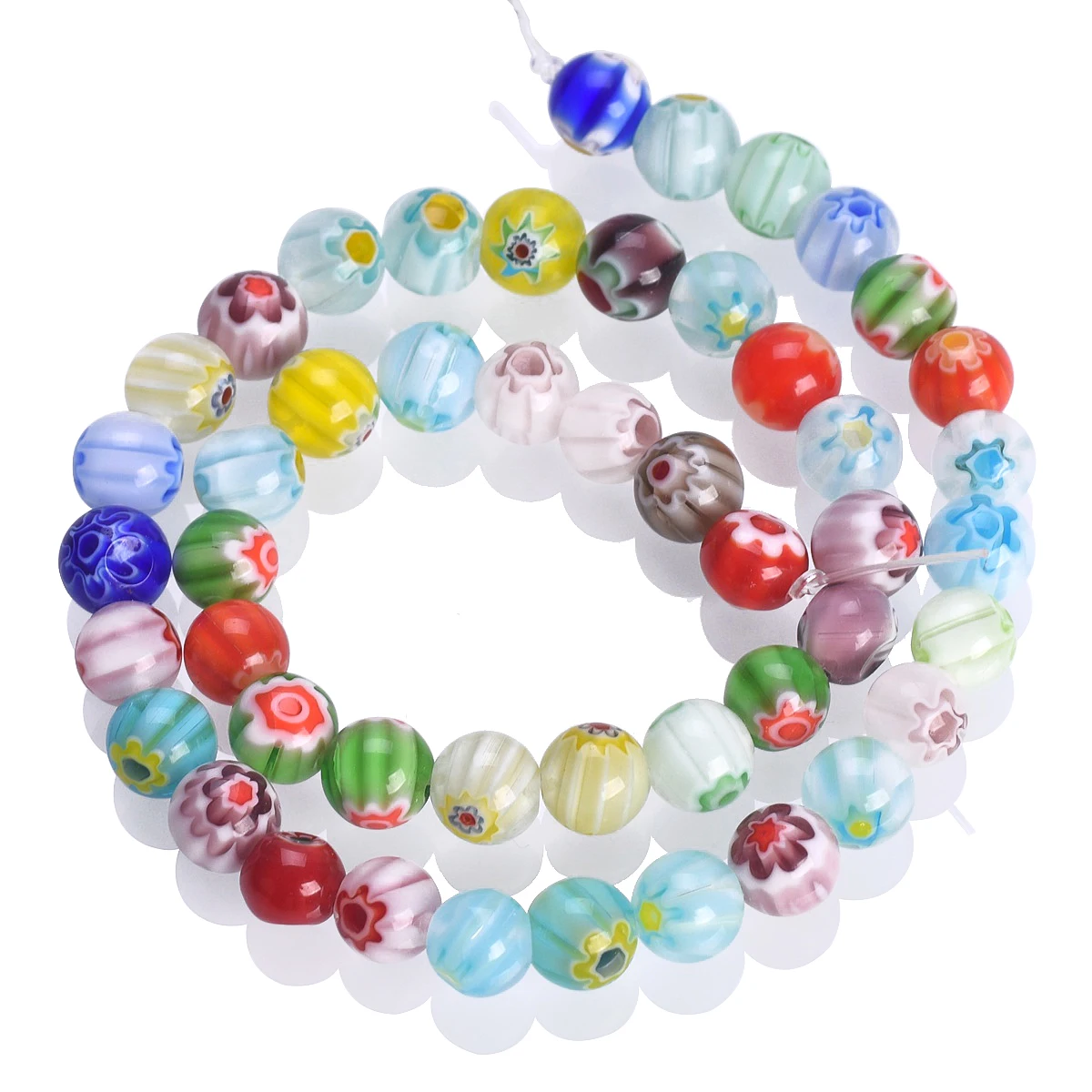 45pcs Flower Pattern Round 8mm Millefiori Lampwork Glass Loose Beads Lot For Jewelry Making DIY Bracelet Findings