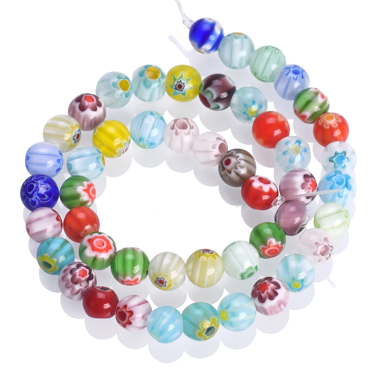 Ornaland 28 Pcs Flower Lampwork Beads - White Glitter Bumpy Millefiori Beads For Jewelry Making