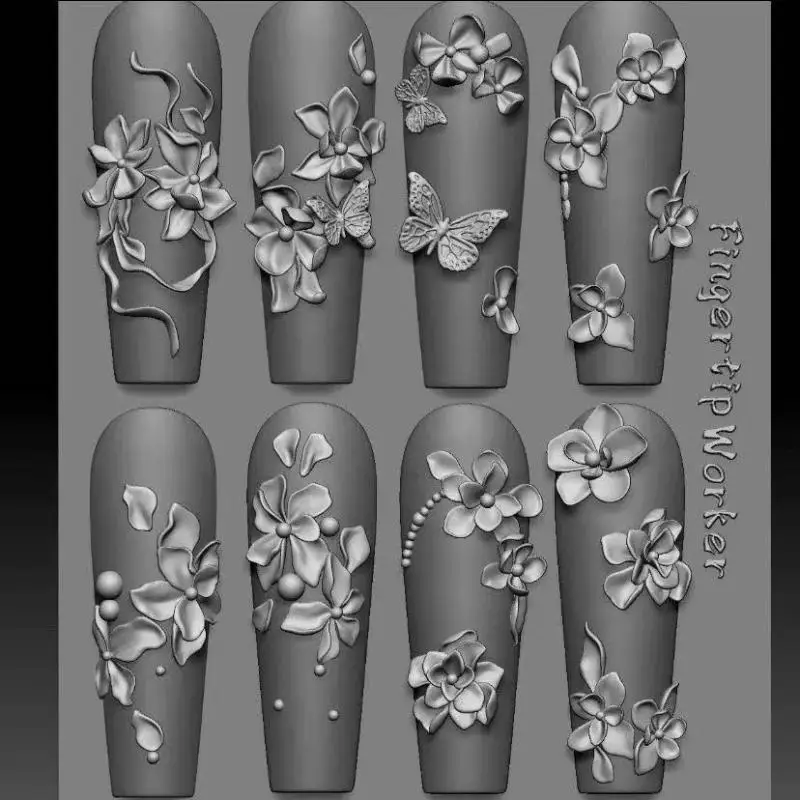 새로운 3D 실리콘 몰드 꽃 리본 나비 네일 템플릿 투명 몰드 DIY 네일 아트 데코 스탬핑 플레이트 매니큐어 도구