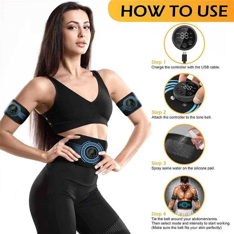 Smart Muscle Stimulator Abs Trainer Abdominal Toning Belt Muscle Toner Body Slimming Weight Loss Home Gym Fitness Equiment
