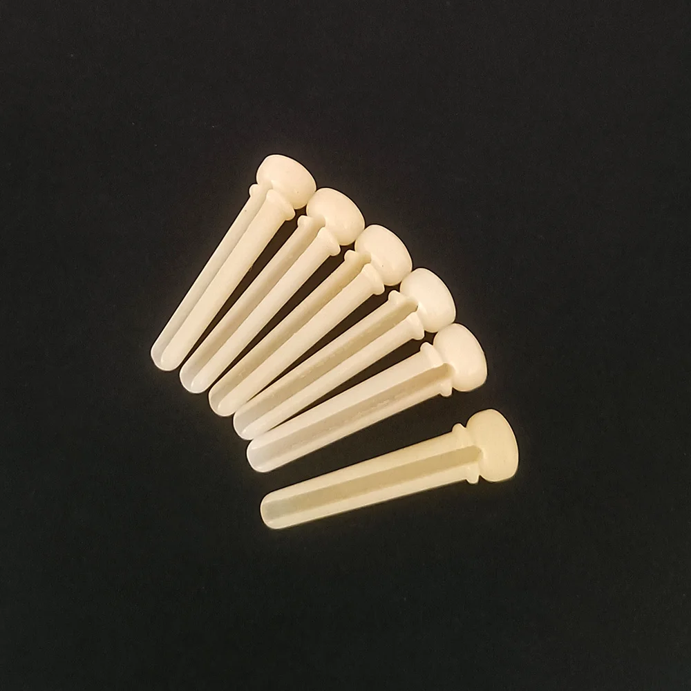 6pcs Real Bone Acoustic Guitar Bridge Pins Pure Bone Bridge Pin with Brass Circle for Folk Guitar Replacement Accessories