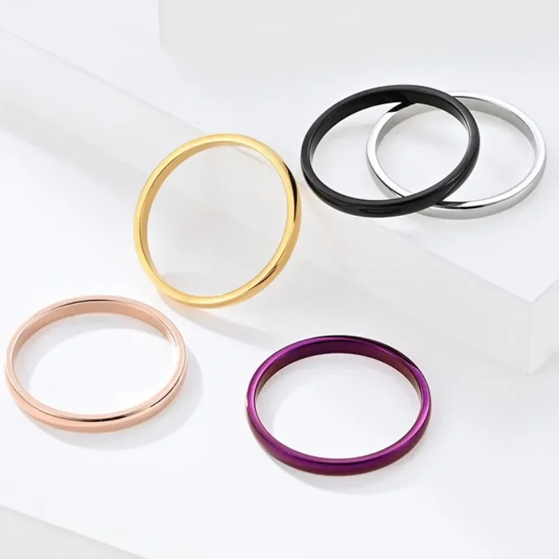 2MM Simple Stainless Steel Rings for Woman Men US Size 4-10